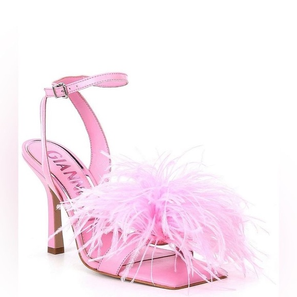 Gianni Bini Neela feathered square toe hi-heeled sandals - Picture 1 of 13
